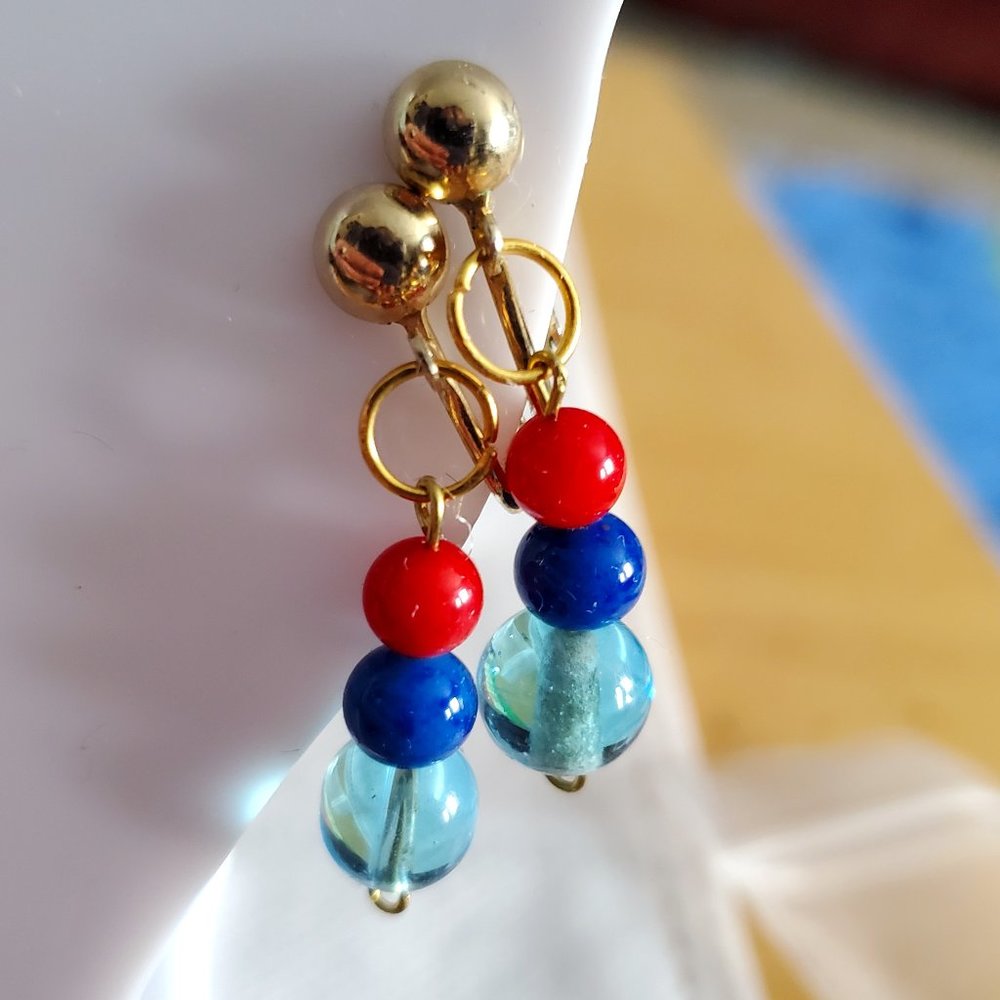 Gold Tone Clip On Glass Bead Dangle Earrings Tony Alexander Jewelry Artisan NWT